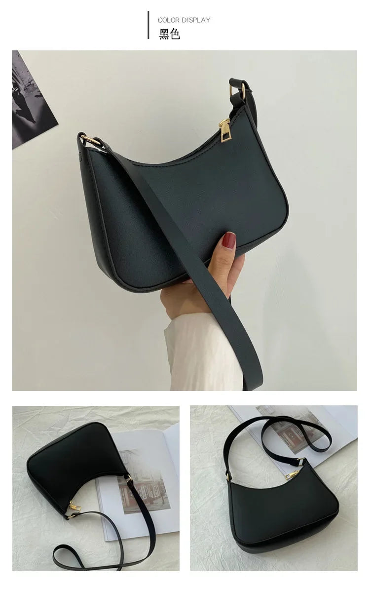 New Women's Handbag Fashionable Retro Solid Color Shoulder Bag PU Leather Casual Women's Hobos Handbag