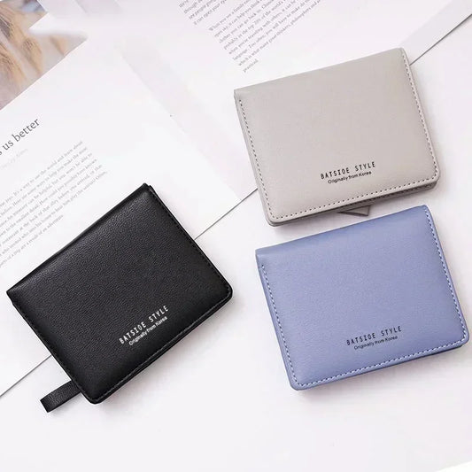 Thin Style Women Wallets Zipper Coin Bag in Back Blue Soft Leather Ladies Card Holder Slim Purse Female Wallet Mini Short 2024