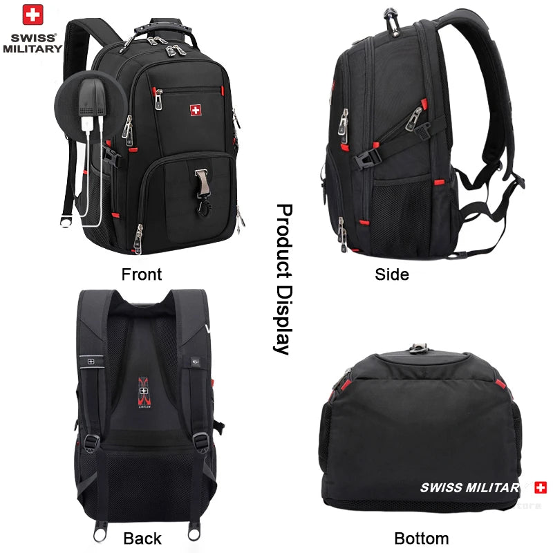 SWISS MILITARY Multifunction Large Capacity Male Bag Fashion Travel Usb Charging Waterproof 23 inch Laptop Backpack Men Mochila