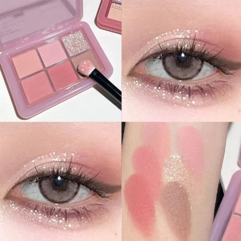 Palette de fards à paupières 6 couleurs Shimmer Shimmer Matte Palette de maquillage Glitter Soft Pink Fard à paupières Pigment pour les yeux Cosmétiques longue durée