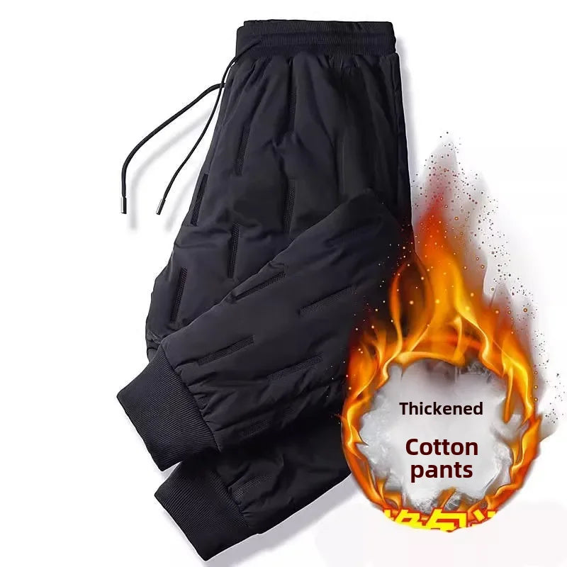 Pantalon de sport décontracté doublé polaire thermique automne/hiver pour hommes Pantalon en coton ouaté polyvalent résistant à l'usure longueur cheville