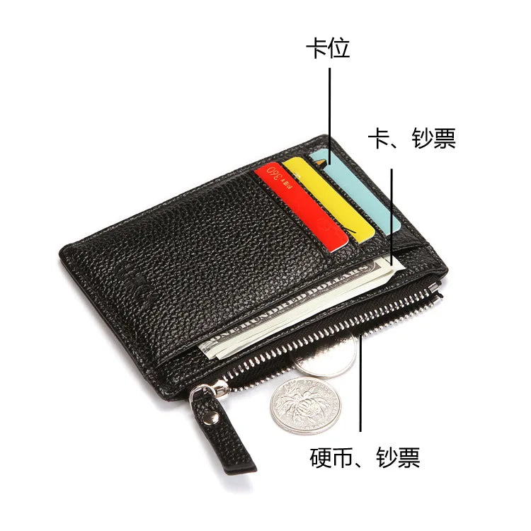 Mini Zipper Card Bag Slim ID Bank Purse Wallet Credit Organizer Portable Small Slim Ultra-thin Short Purse for Men Black