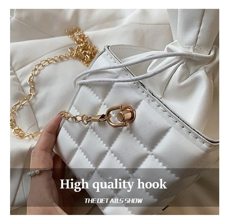 Texture Simple Checker Drawstring Crossbody Bag 2022 New Trendy Handbags  Fashion Chain Messenger One-shoulder Bags For Women