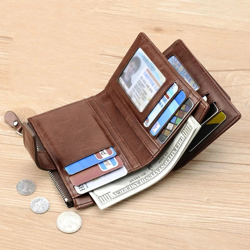 Leather Men's Wallet Luxury Short RFID Card Holder for Men Zipper Coin Purse Portable Male Wallets Billfold