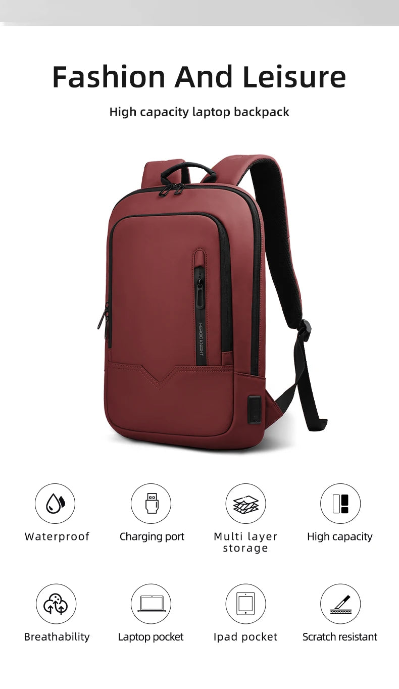 Heroic Knight Business Slim Backpack Men's 15.6" 17" Waterproof Laptop Backpack Fashion Multifunctional Man Work Travel Backpack