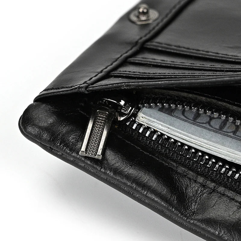 Leather Men‘s Short Wallet Hasp Genuine Leather Unisex Zipper Coin Clutch Purse Cowhide Card Holder Trifold Man wallets