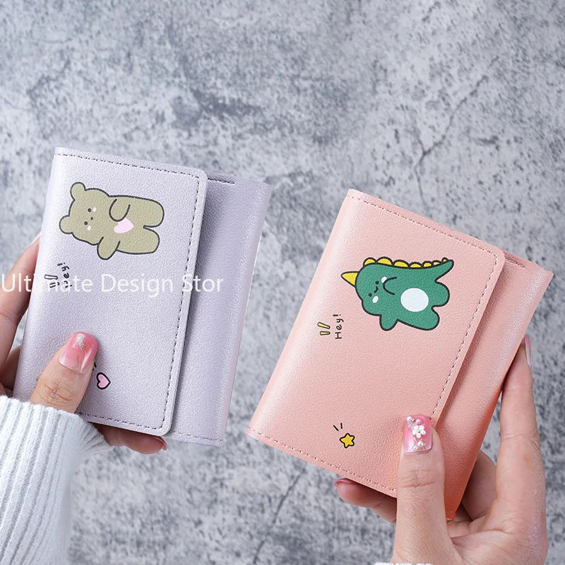 Women Short Cute Small Wallets Student Triple Fold Card Holder Girl ID Bag Card Holder Coin Purse Lady Wallets Cartoon Bag