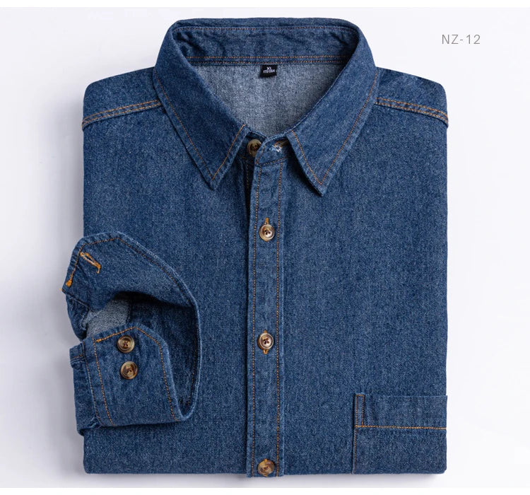 Man 100% Cotton Western Denim Pocket Shirt Long Sleeve Standard-fit Comfort Durability Soft Casual Washed Durability Work Shirts