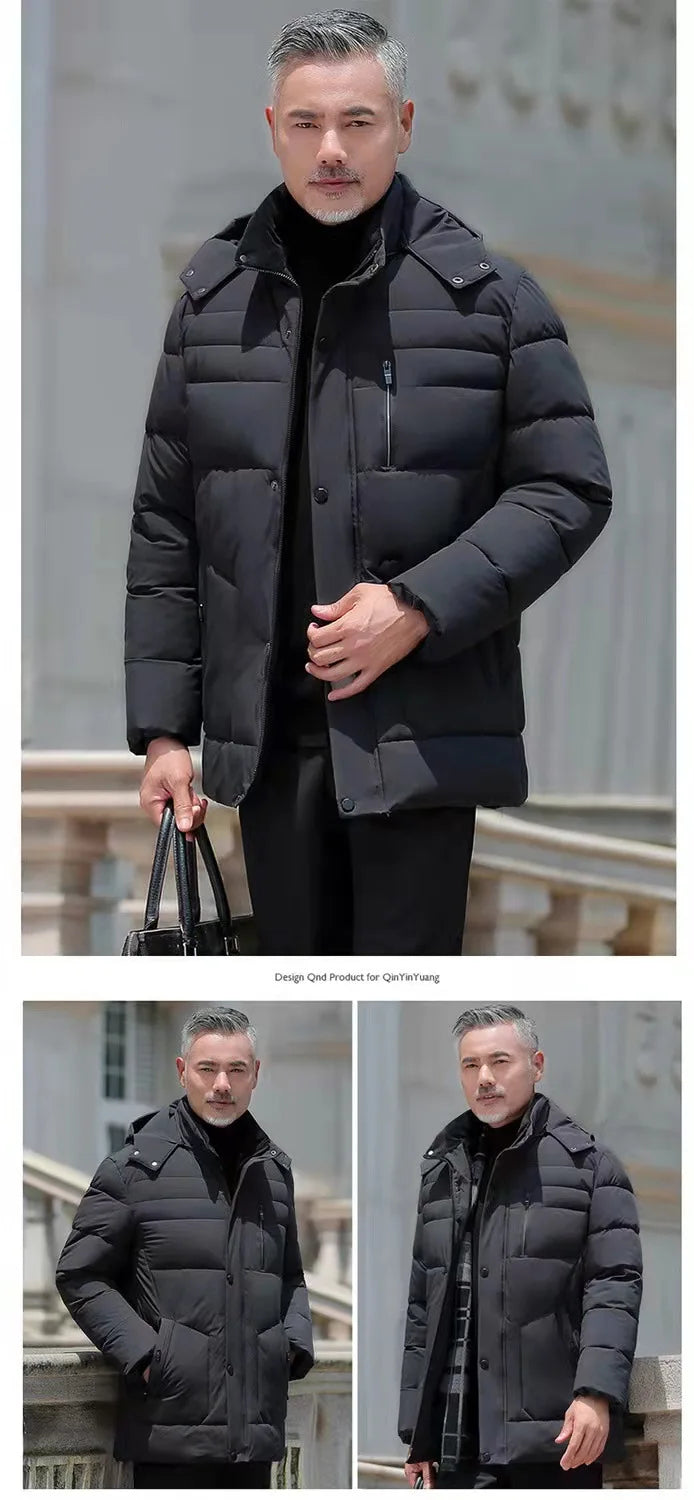 Doudoune d'hiver pour homme, couleur unie, parka à capuche, en laine de haute qualité, épaisse, chaude, coupe-vent, manteau d'hiver pour homme, vêtements pour hommes