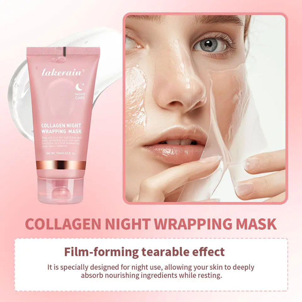 Masque facial peel-off enveloppant de nuit au collagène de 75 ml Masque de nuit enveloppant au collagène coréen Masque de soin de nuit hydratant en profondeur