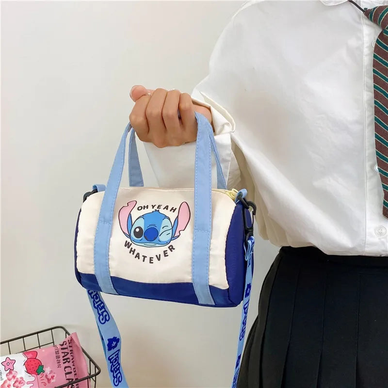 Stitch Canvas Bucket Bag Cute Cartoon Handbag Casual All-match Crossbody Bag Portable Anime Satchel Tote Women Fashion Backpacks