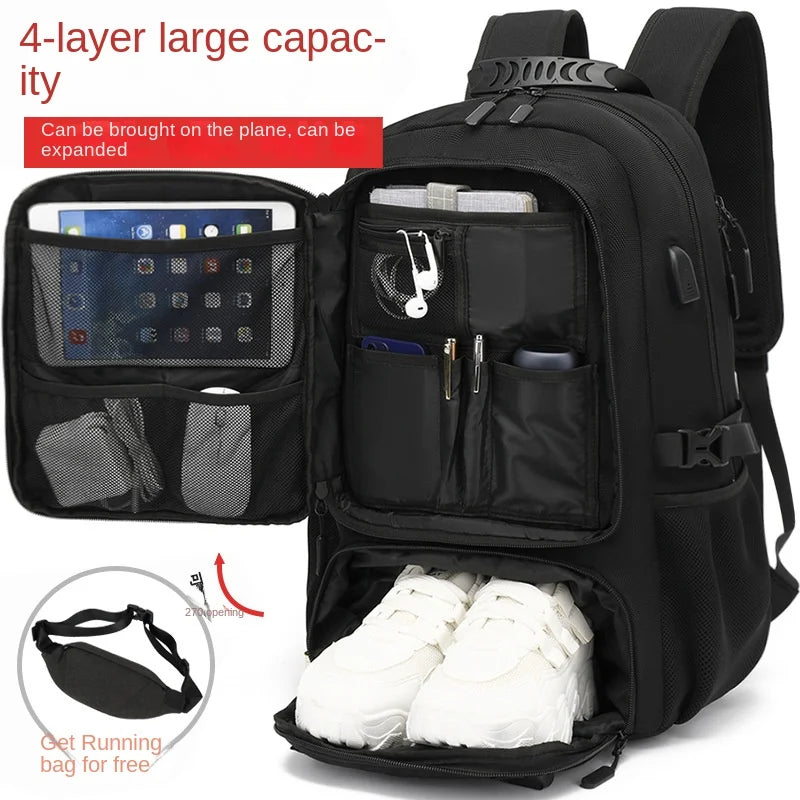 Large Expandable Trave Backpack Hiking Laptop USB Charging Men Bags Outdoor Multifunction Business Backpacks With Shoes Pocket