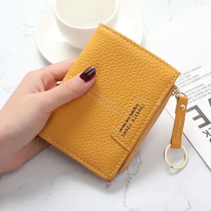 New Yellow Women Wallet Soft PU Leather Female Purse Mini Hasp Card Holder Coin Short Wallets Slim Small Purse Zipper Keychain