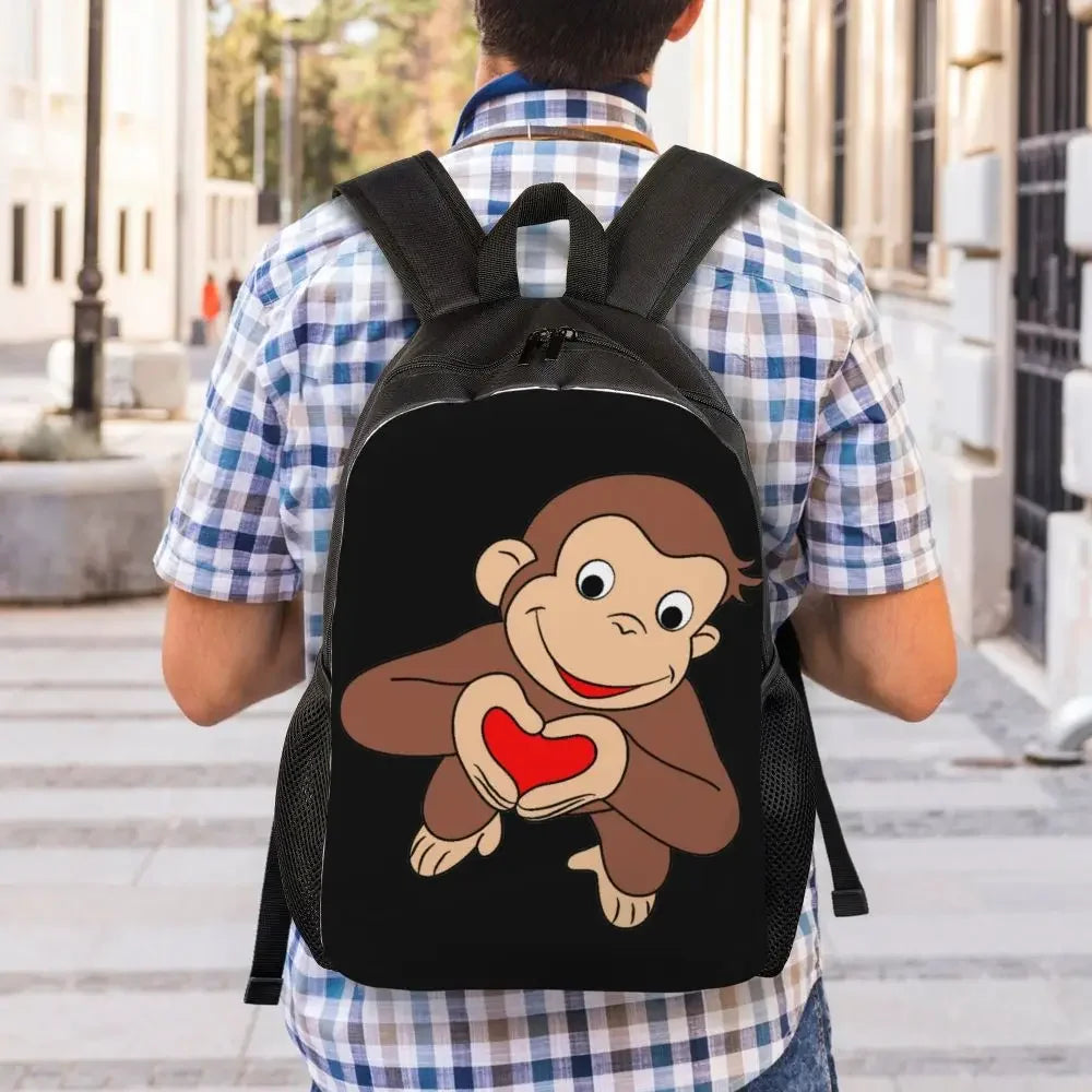 Customized Curious George Backpacks Women Men Casual Bookbag for School College Monkey Bags