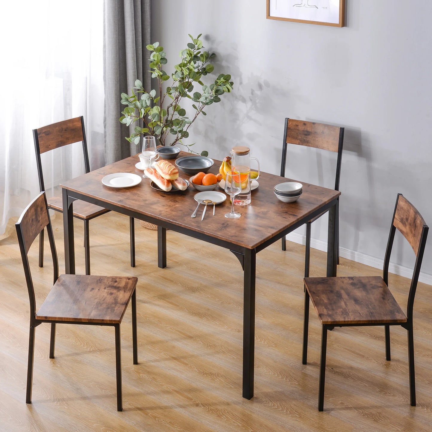 VSOGA seating group, dining table with 4 chairs, balcony, dining room, living room, vintage Brown