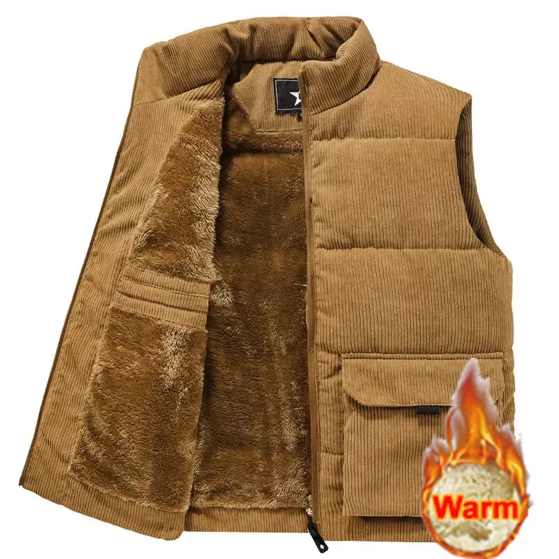 Gilet chaud en polaire pour homme, manteau à col montant, épais, style militaire, vêtement pour homme, veste sans manches