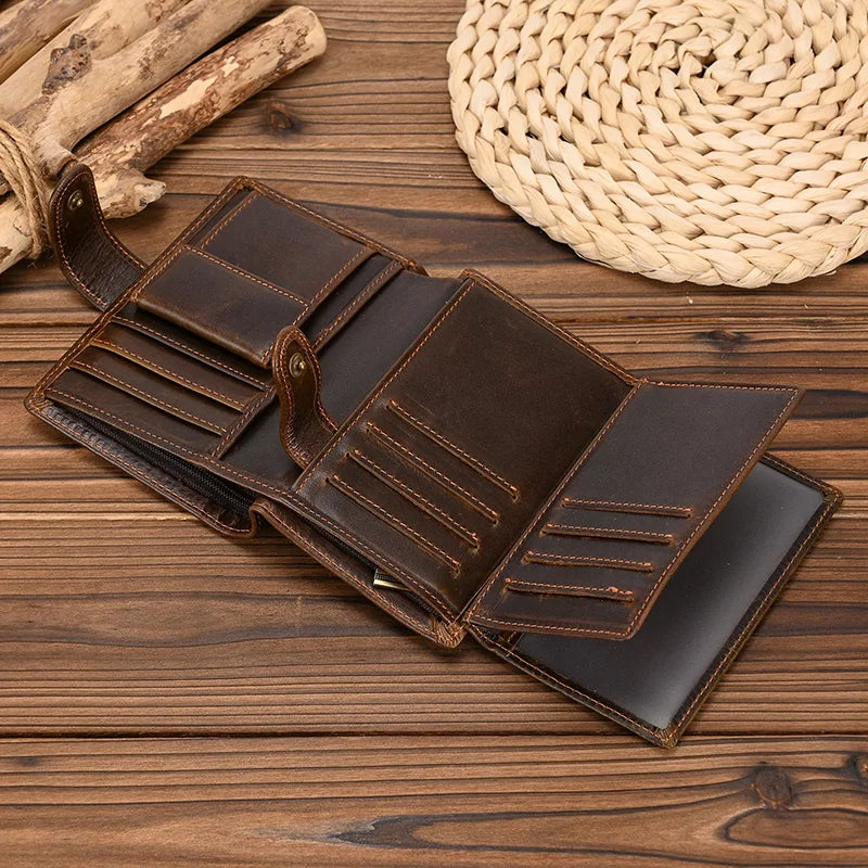 High Quality Genuine Leather Card Wallet Men Women RFID Genuine Leather Short Wallet Multi Cards Slots Button Man Purse