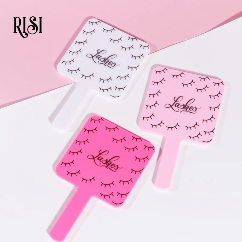 RISI Lovely Private LOGO Eyelash Extension Handheld Makeup Mirror Fashion Eyelash Mirror With Handle