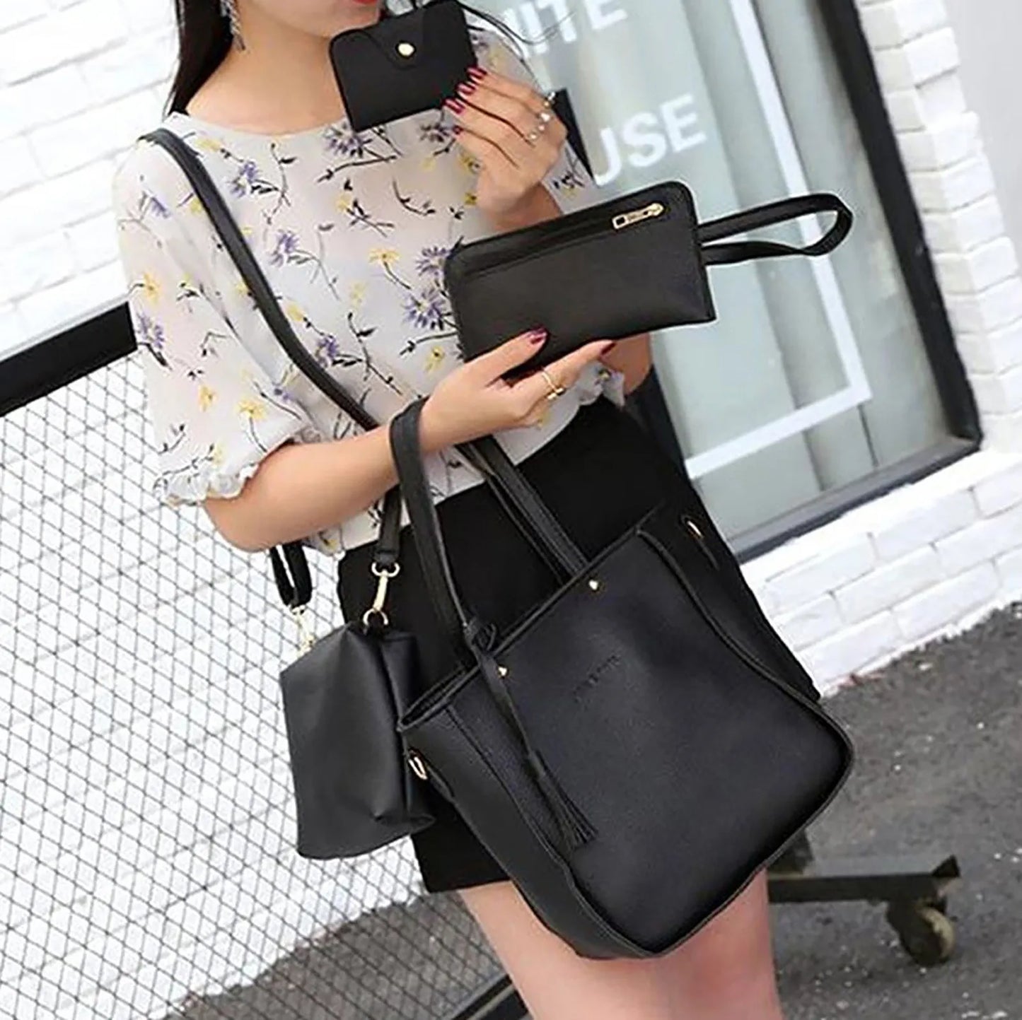 4 Pieces Set Versatile Women PU Leather Handbag Fashionable Shoulder Purses Ladies Purse Messenger Satchel Wallet Bags New