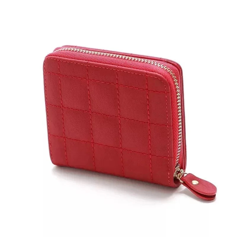 Leisure Flodable Short Wallets Coin Card Holder Women‘s PU Leather Plaid Zipper Coin Money Purses ID Credit Card Holder Wallet