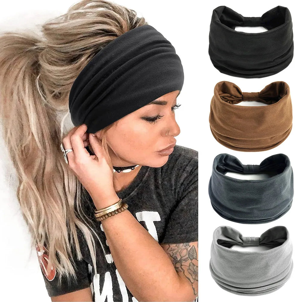 Wide Headbands for Women Stylish Head Wraps Boho Hairbands Sport Yoga Turban Cotton Non-Slip Bandana Hair Accessories