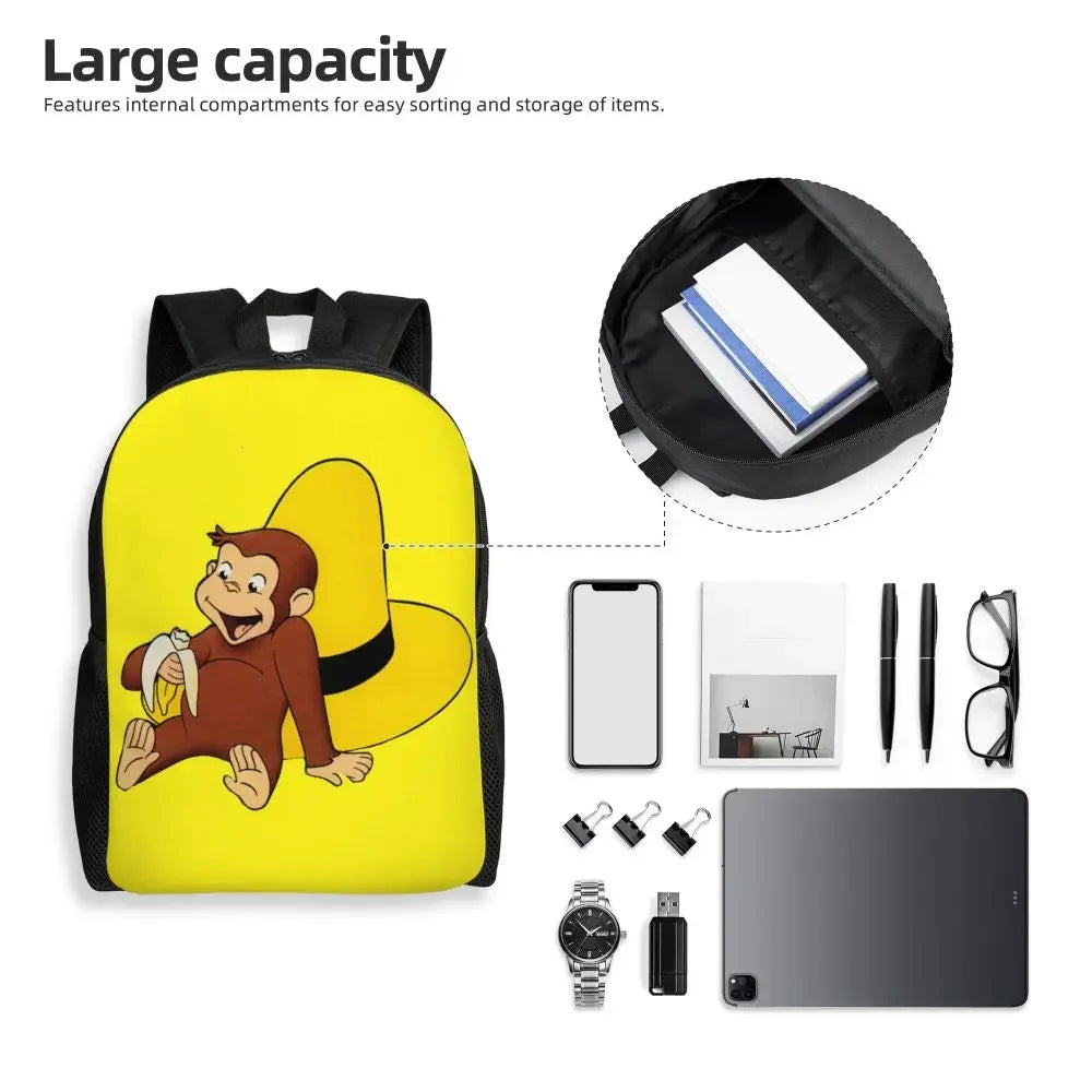 Customized Curious George Backpacks Women Men Casual Bookbag for School College Monkey Bags