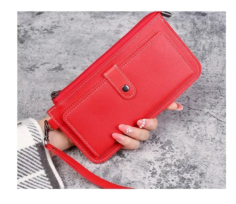 2024 Fashion Women Wallets Simple Zipper Purses Black White Gray Red Long Section Clutch Wallet Soft PU Leather Money Bag