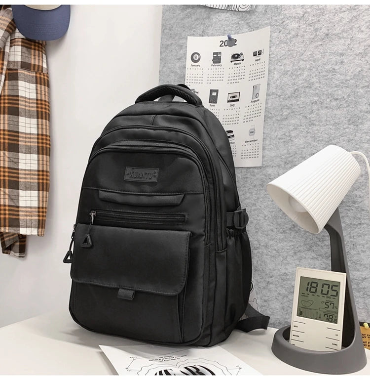 New Simple Student Bag Solid Color Schoolbag Youth Large Capacity Travel Backpack High Quality Canvas Schoolbag Fashion Backpack