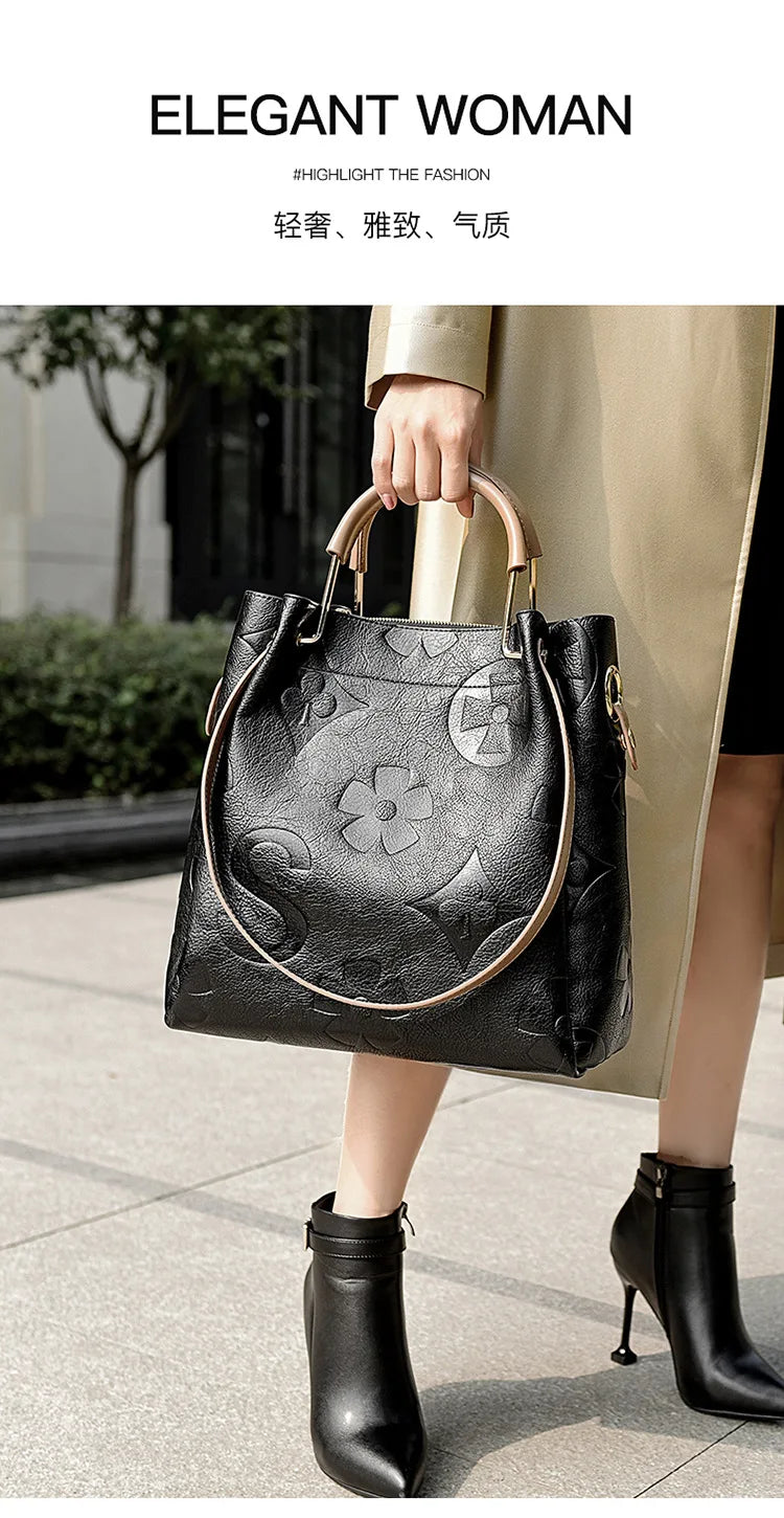 New Bucket Bag Outdoor Versatile Luxury Fashion Embossed Handbag Large Capacity Mother and Child Shoulder Bag