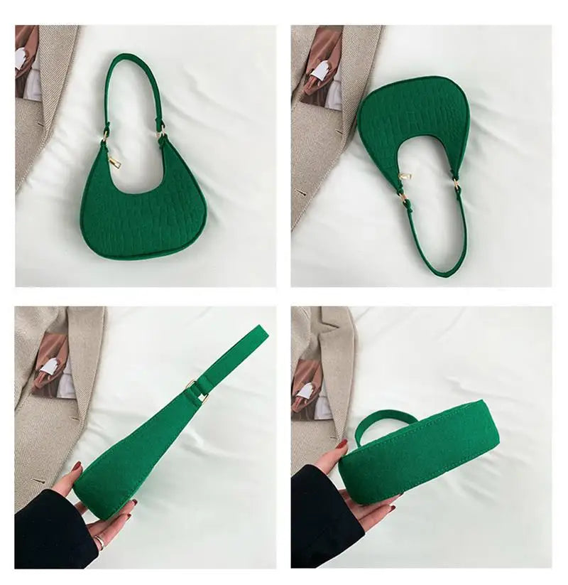 Retro Women Shoulder Bag Handbag Pure Felt Fashion Leisure Underarm Bag Crescent Saddle Bag For Ladies Advanced Armpit Bag