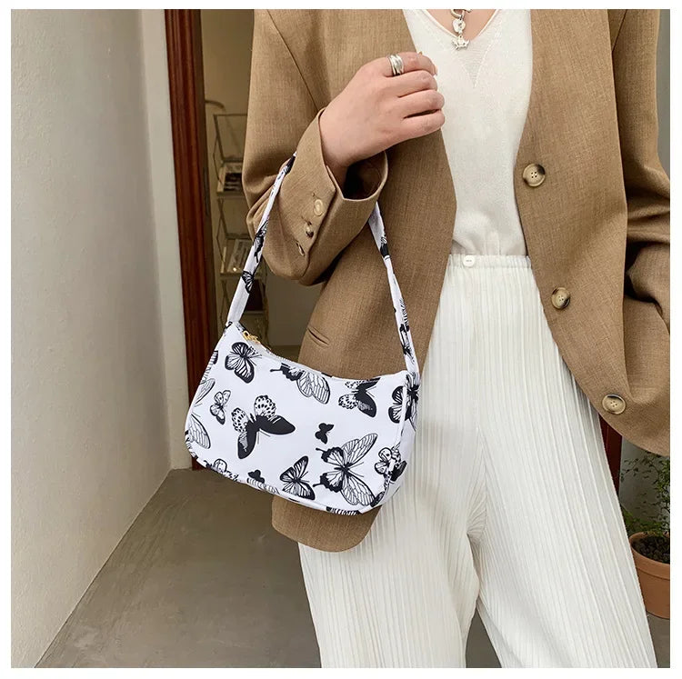 Women Shoulder Bag Fashion Animal Pattern Print Bag Casual Nylon Butterfly Leopard Zebra Cow Print Women Handbag Underarm Bags