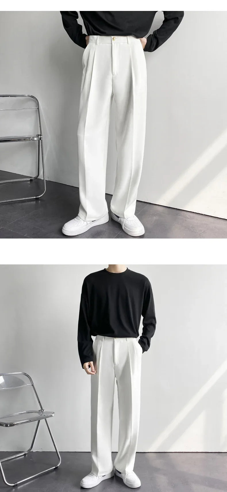 Spring Autumn Korean Style Men's Straight-leg Suit Pants Loose Fit Casual White Wide-leg Trousers Dragging Pants