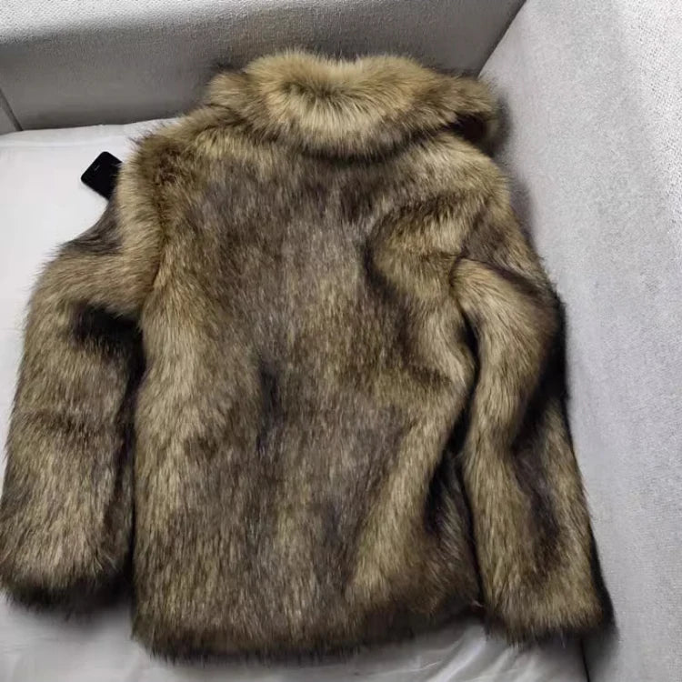 Mauroicardi Winter Short Thick Warm Hairy Shaggy Faux Raccoon Fur Coat Men Long Sleeve High Quality Luxury Fluffy Jacket 2023