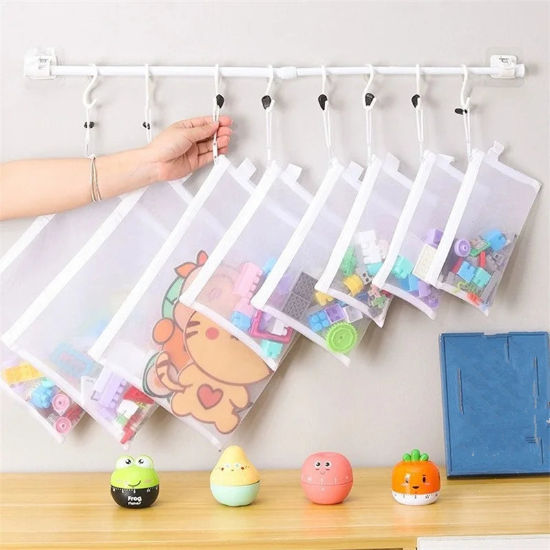 Toy storage bag puzzle classification zipper mesh bag children's small particle block sorting transparent box file hanging bag