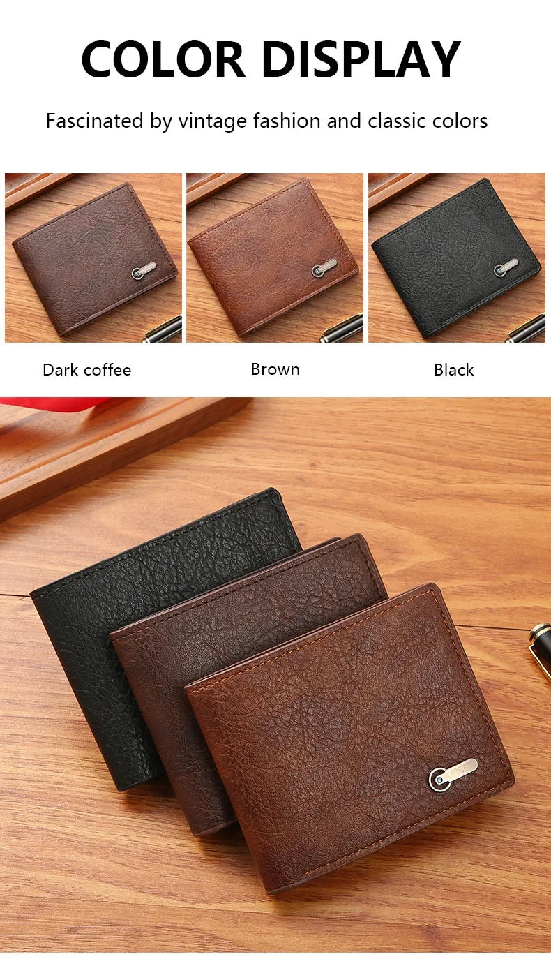 Men Purse Black Coin Wallet Male Business ID Cards Holder PU Leather Multiple Slot Casual Large Capacity Dollar Coin Money Bags