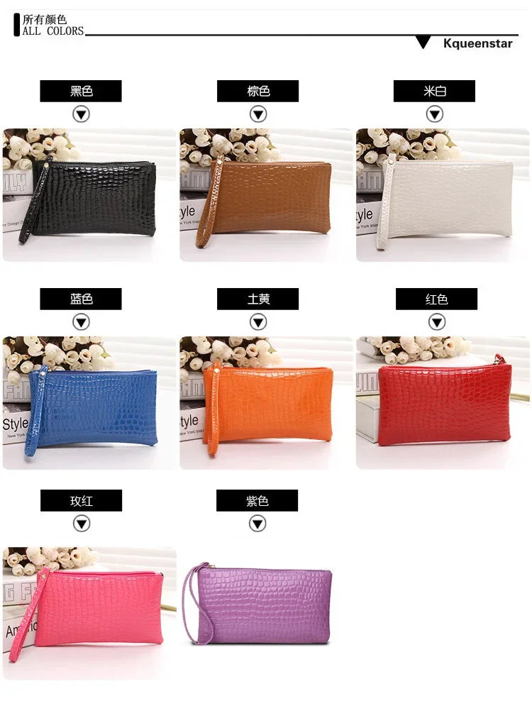 Leather Women's Long Wallet Crocodile Pattern Handbag Ultra Thin Soft Women ID Credit Card Holder Coin Purse for Female Ladies