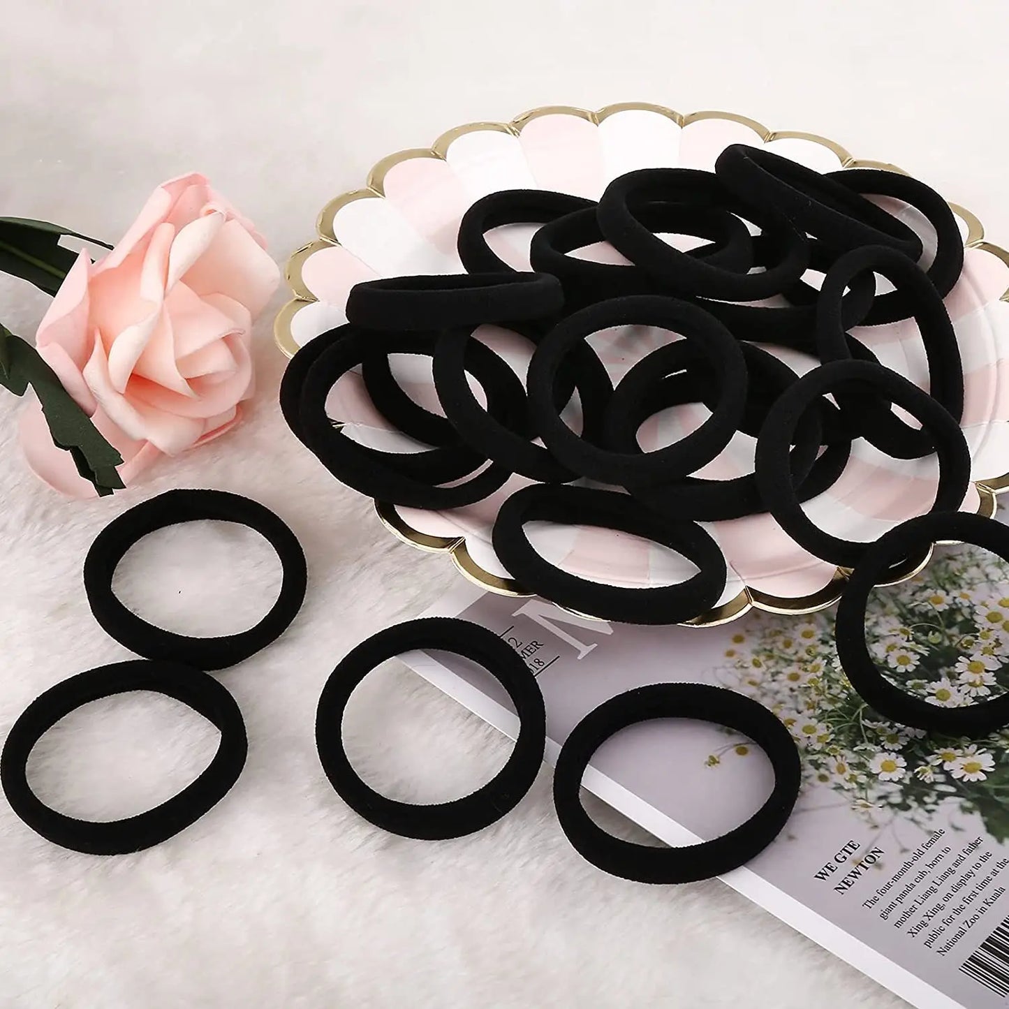 50pcs High Elastic Black Cloth Hair Bands for Women Girls Hairband Rubber Band Hair Ties Ponytail Holder Scrunchies Accessories