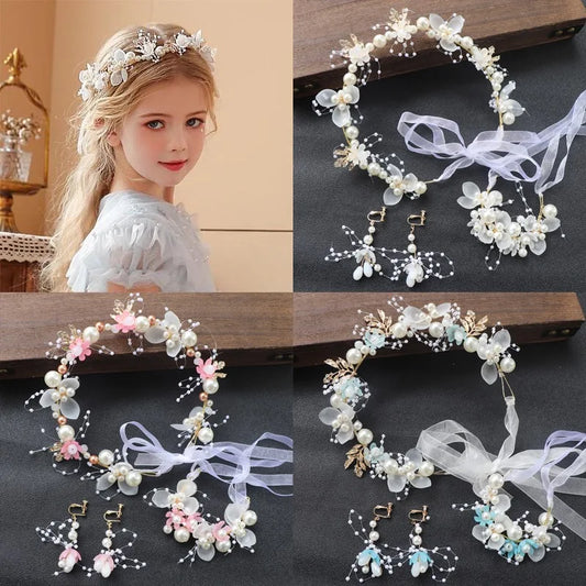 2023 Bride Wedding Hair Accessorie Pearl Flower Headband Girls Crystal Floral Crown Garland Head Hoop Headpiece Hair Jewelry