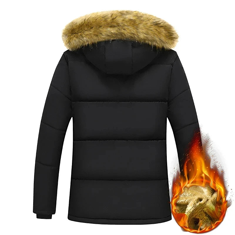 2024 Nouveaux Hommes Hiver Automne Travail Vêtements Parka Noir Polaire Doublé Épais Chaud À Capuche Col De Fourrure Manteau Homme Taille 5XL Veste En Peluche