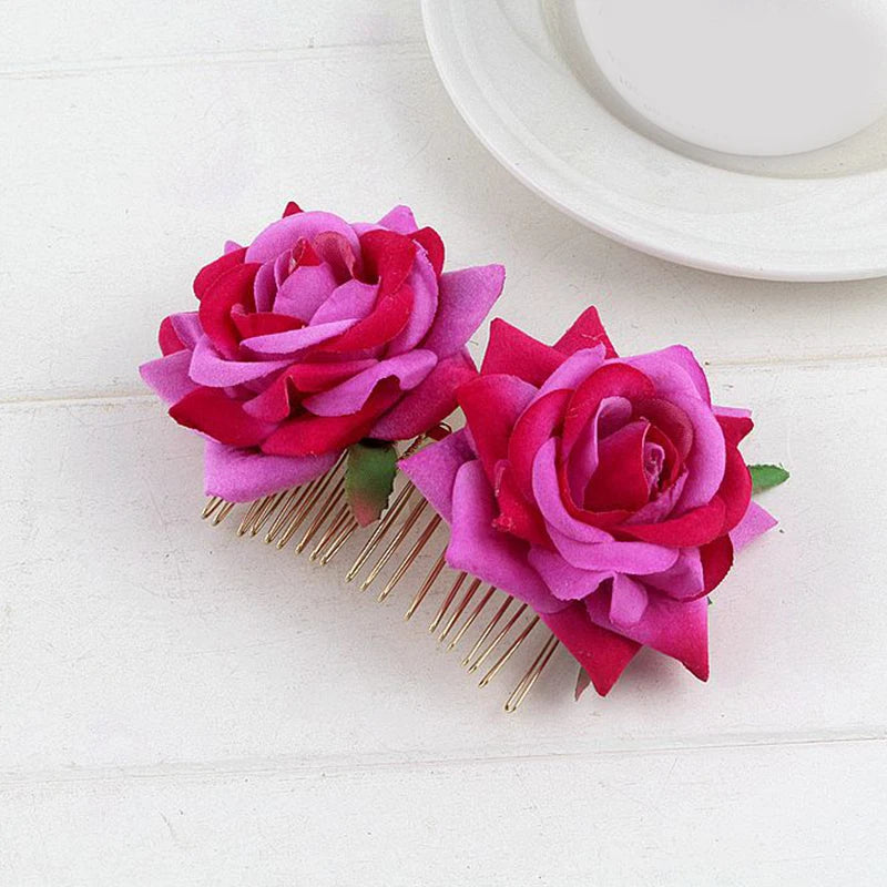 Flamenco Flowers For Hair DIY Headdress For Bridal Flocking Cloth Red Rose Flower Hairpin Hair Clip Party Hair Accessories