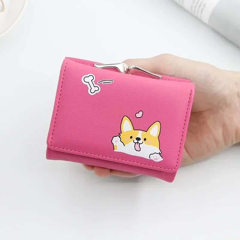 Korean Style Cartoon Women Wallet Small Cute Corgi Doge Wallets Ladies Short Leather Purses Female Purse Clutch