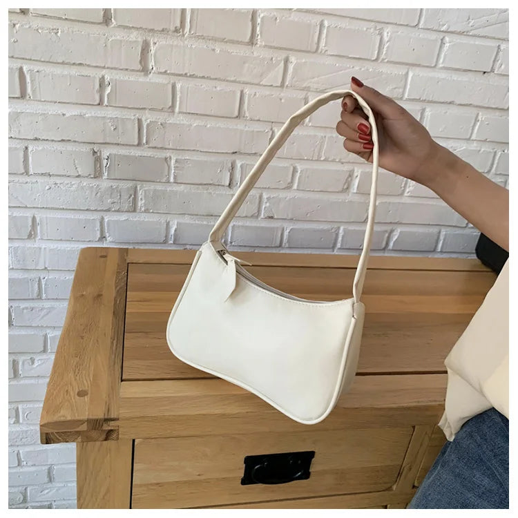 Retro Soft PU Leather Women Shoulder Underarm Bags Casual Solid Color Small Top-Handle Handbags Ladies Fashion Shoulder Bags