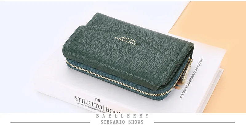 Baellerry Women Wallets Fashion Medium Women's Leather Wallet Top Quality Card Holder Black Coin Purses Green Wallets for Women