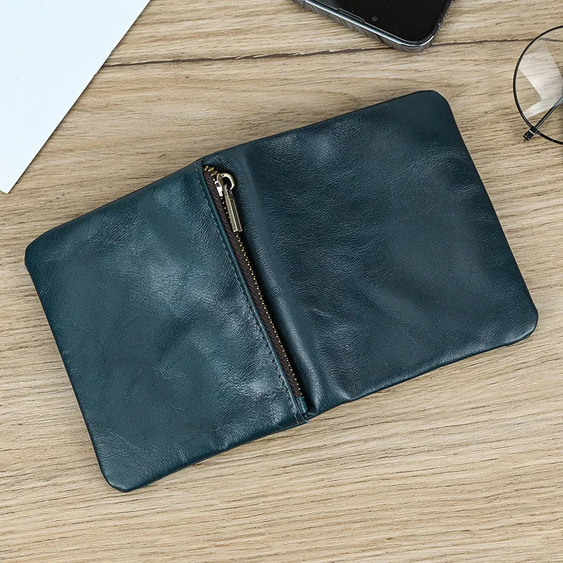 Leather Men‘s Short Wallet Hasp Genuine Leather Unisex Zipper Coin Clutch Purse Cowhide Card Holder Trifold Man wallets