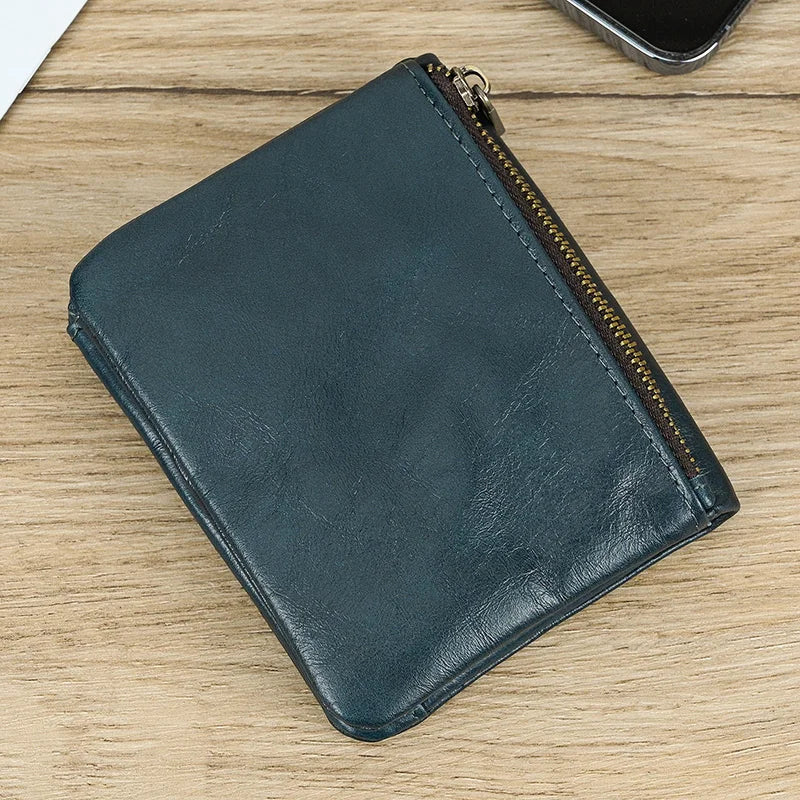 Leather Men‘s Short Wallet Hasp Genuine Leather Unisex Zipper Coin Clutch Purse Cowhide Card Holder Trifold Man wallets