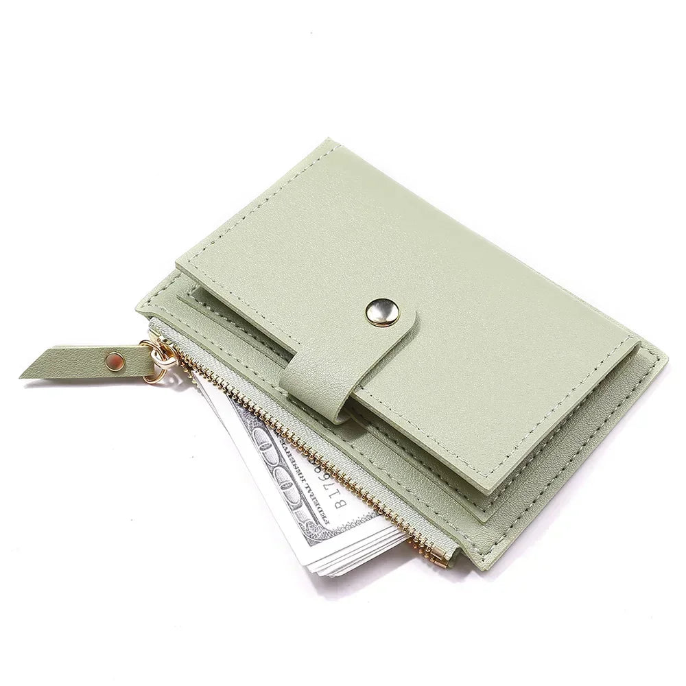 Women Fashion Small Wallet Purse Solid Color PU Leather Mini Coin Purse Wallet Credit Card Holder Bags Zipper Coin Purse