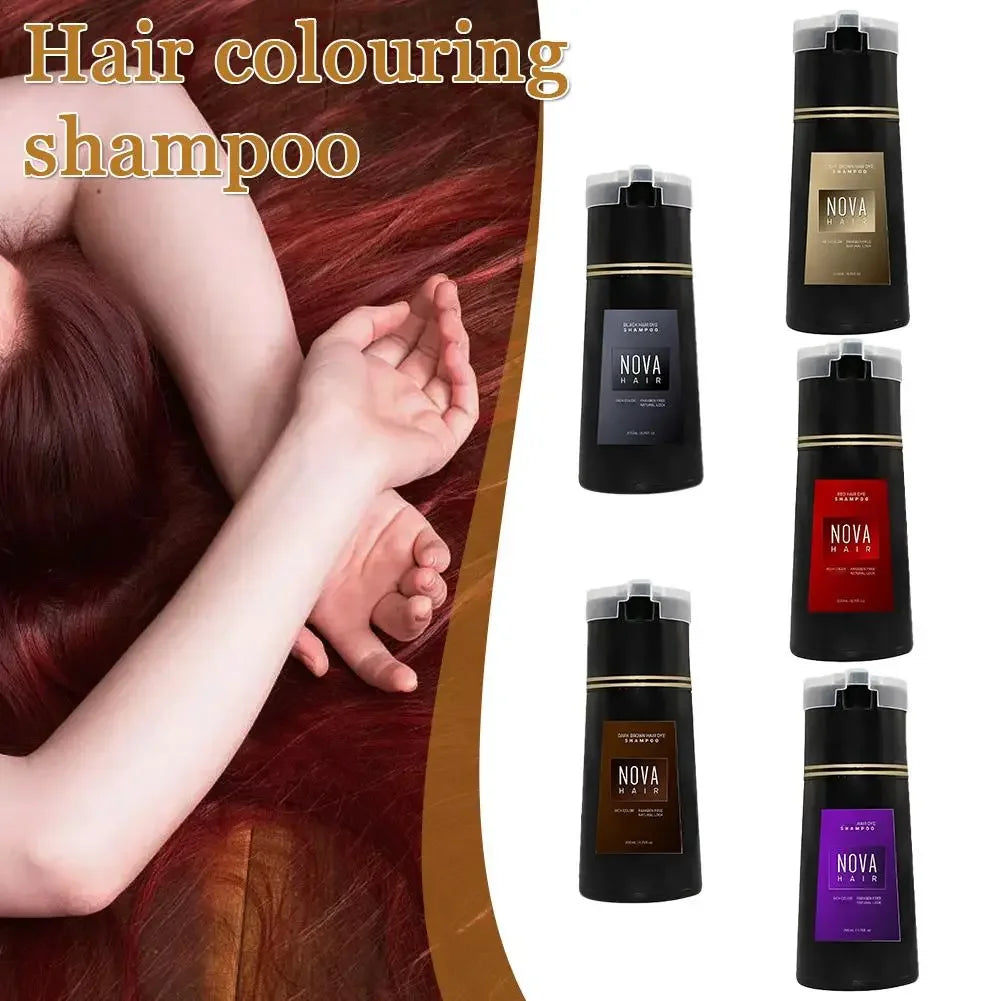 Shampooing colorant capillaire original Nova Hair Shampooing colorant instantané pour hommes et femmes Couleur de cheveux rapide, facile et sûre Couverture des cheveux gris Nourrit le cuir chevelu