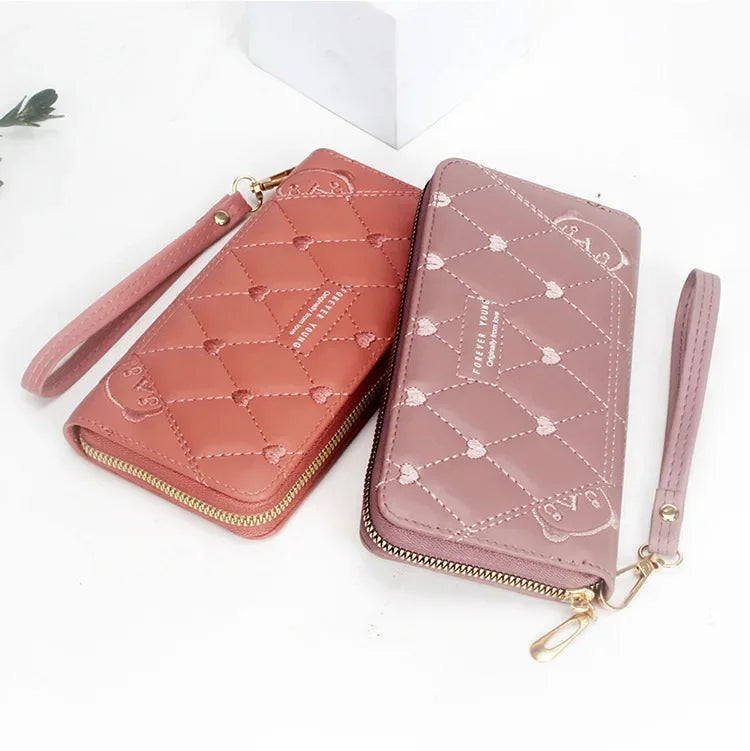 Women Long Wallet Pu Leather Card Holder Large Capacity Hasp Zipper Coin Purse Multi Card Organizer Cell Phone Wristlet Handbag