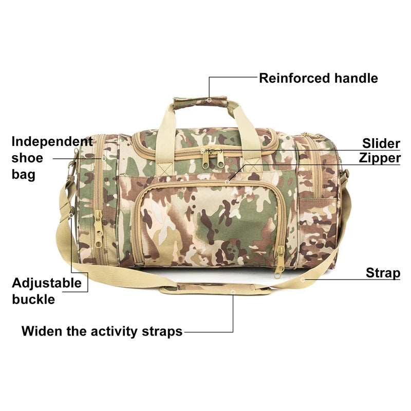 Sport Gym Fitness Bag for Men Military Tactical Duffle Bag  Travel Work Out Bags Training Workout Bag With Shoe Compartment