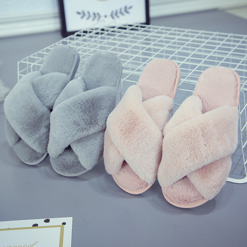 Low Heel Flat Simple Warm Comfortable Plush Slippers Home Floor Slippers